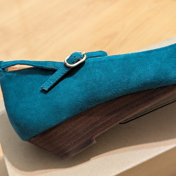 Madewell Teal/Turquoise Suede Ankle Strap Mini Wedge 7.5 NIB - Picture 5 of 8